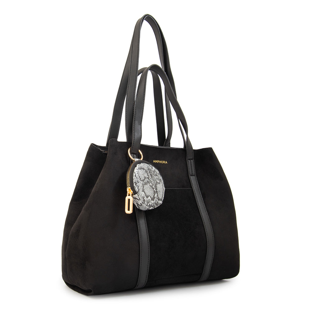 Cartera Dos Asas Rina Gamuzado Negro