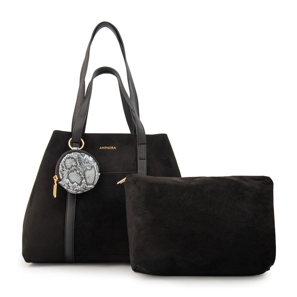 Cartera Dos Asas Rina Gamuzado Negro