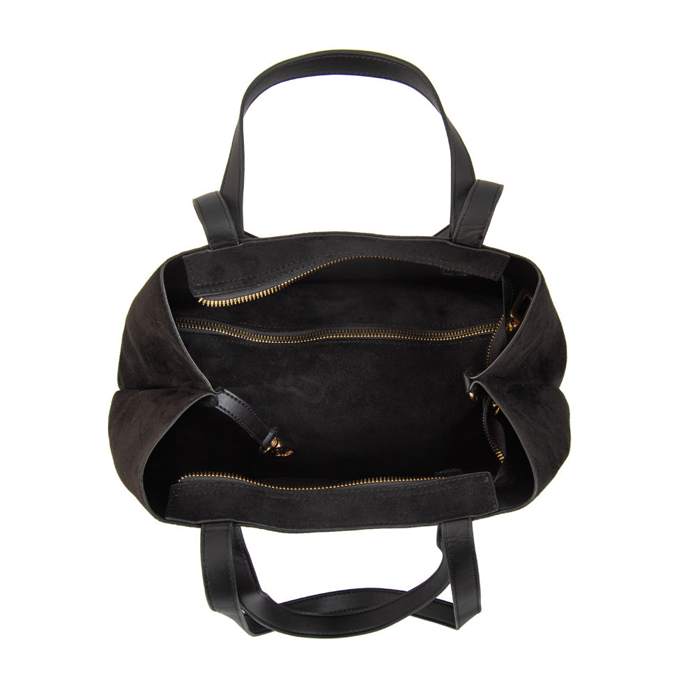 Cartera Dos Asas Rina Gamuzado Negro