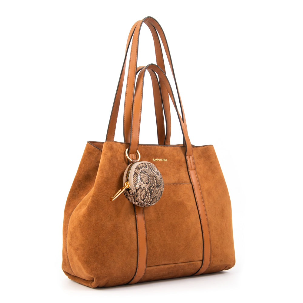 Cartera Dos Asas Rina Gamuzado Café