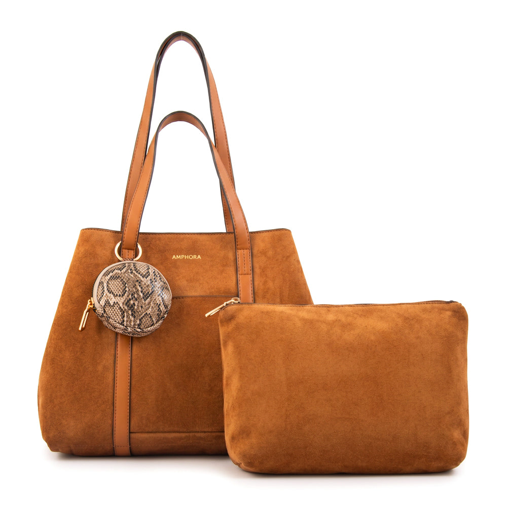 Cartera Dos Asas Rina Gamuzado Café