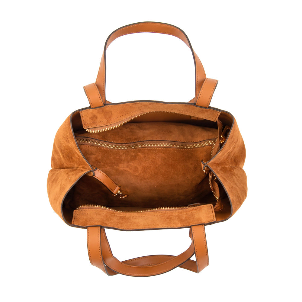 Cartera Dos Asas Rina Gamuzado Café