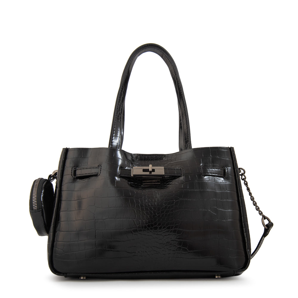 Cartera Dos Asas Camil Croco Negro