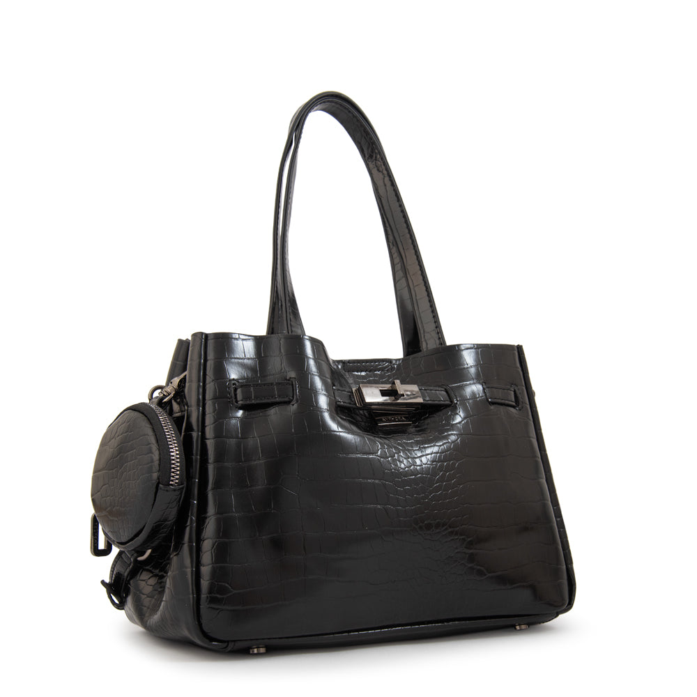 Cartera Dos Asas Camil Croco Negro
