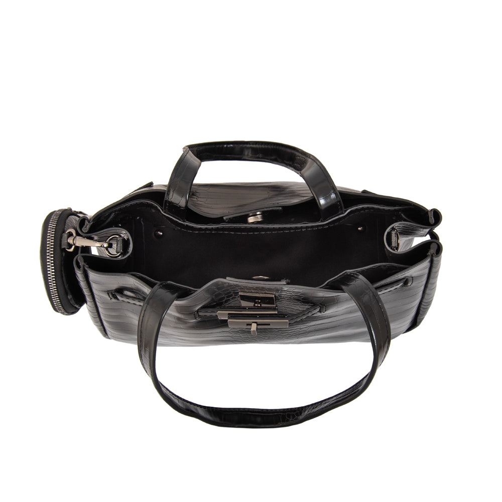 Cartera Dos Asas Camil Croco Negro