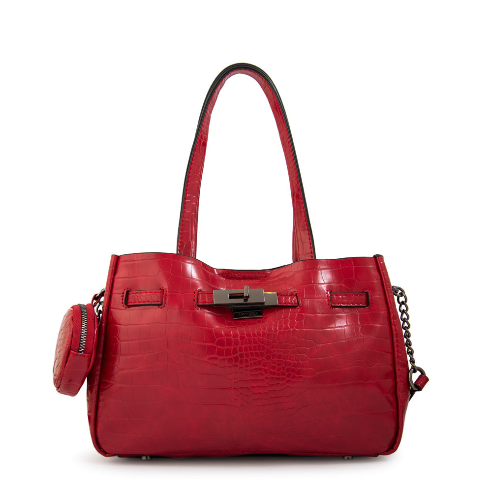 Cartera Dos Asas Camil Croco Rojo Oscuro