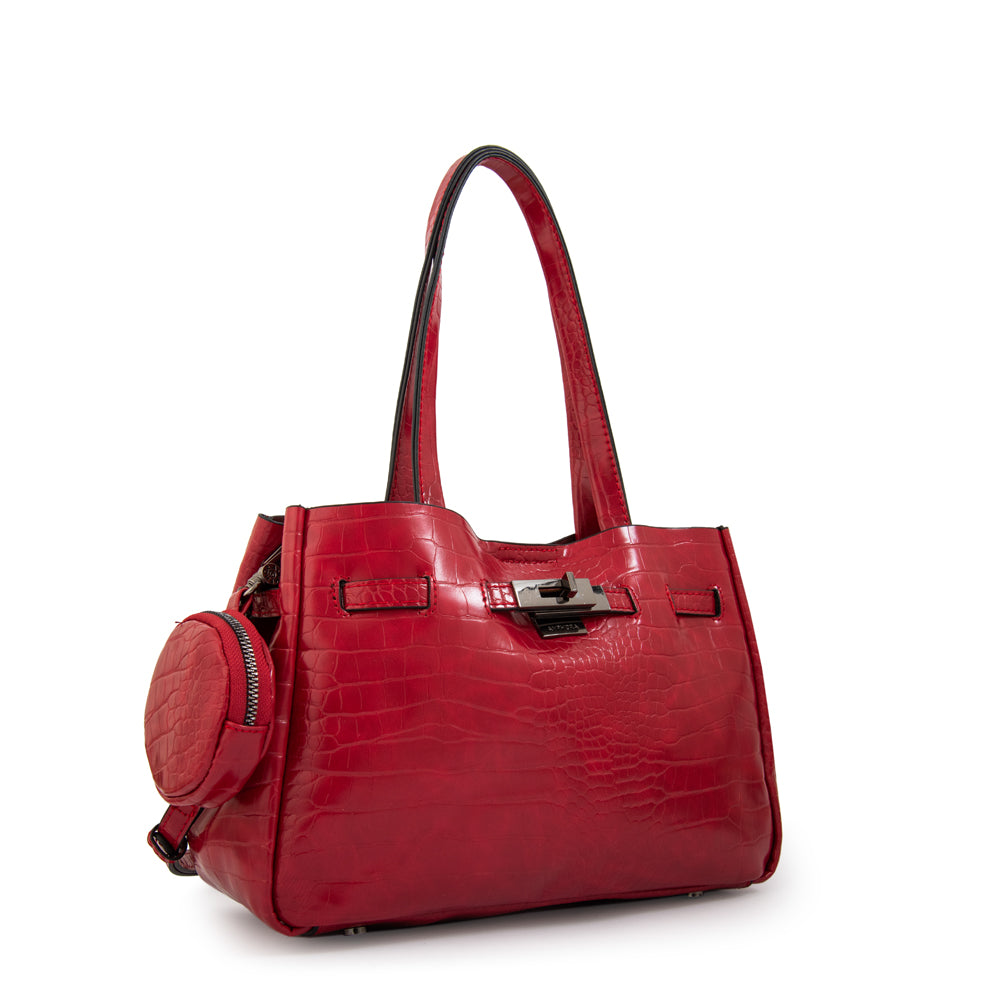 Cartera Dos Asas Camil Croco Rojo Oscuro