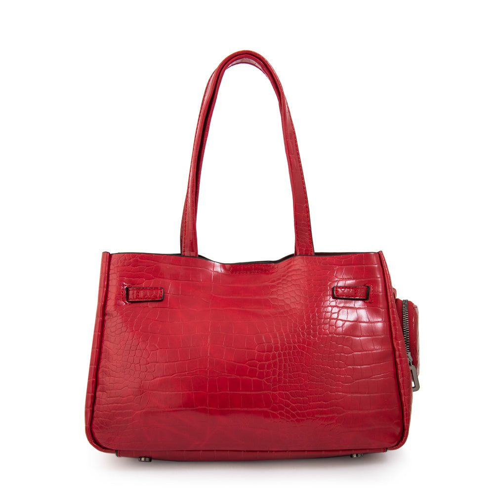 Cartera Dos Asas Camil Croco Rojo Oscuro