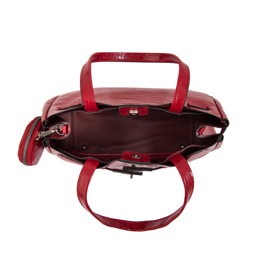 Cartera Dos Asas Camil Croco Rojo Oscuro