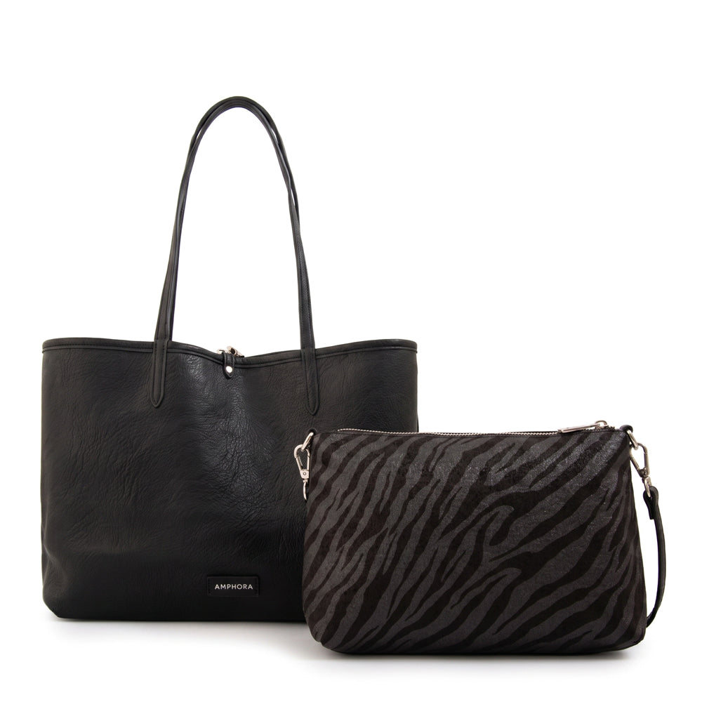 Cartera Dos Asas Reversible Grande Moira Negro