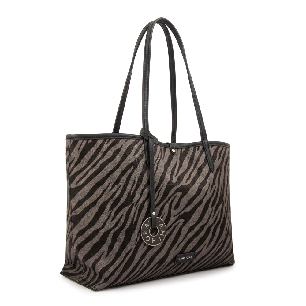 Cartera Dos Asas Reversible Grande Moira Gris Oscuro