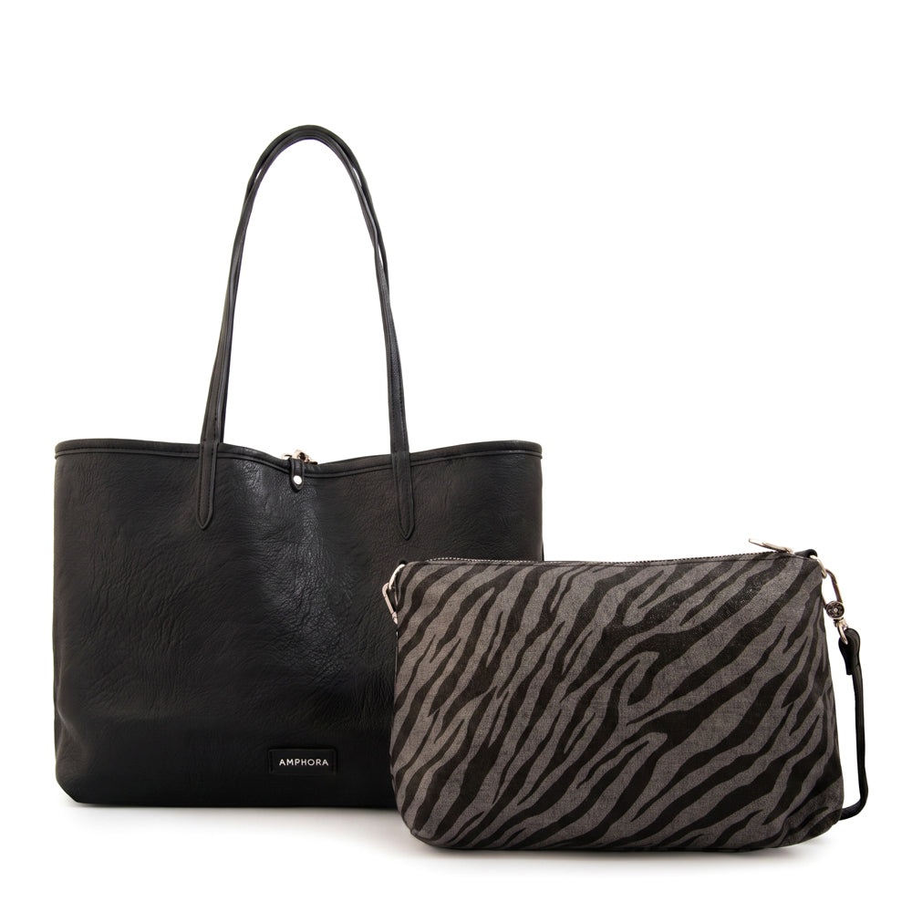 Cartera Dos Asas Reversible Grande Moira Gris Oscuro
