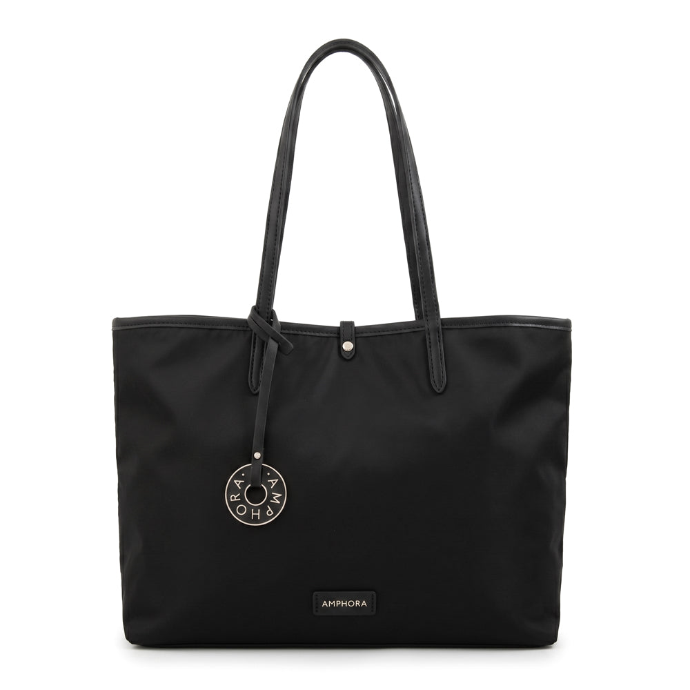 Cartera Dos Asas Reversible Grande Moira Nylon Negro