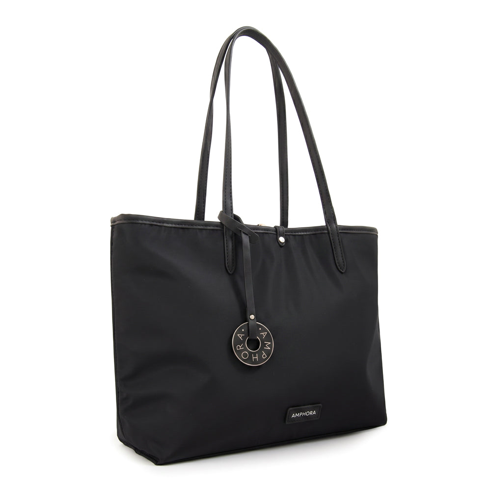Cartera Dos Asas Reversible Grande Moira Nylon Negro