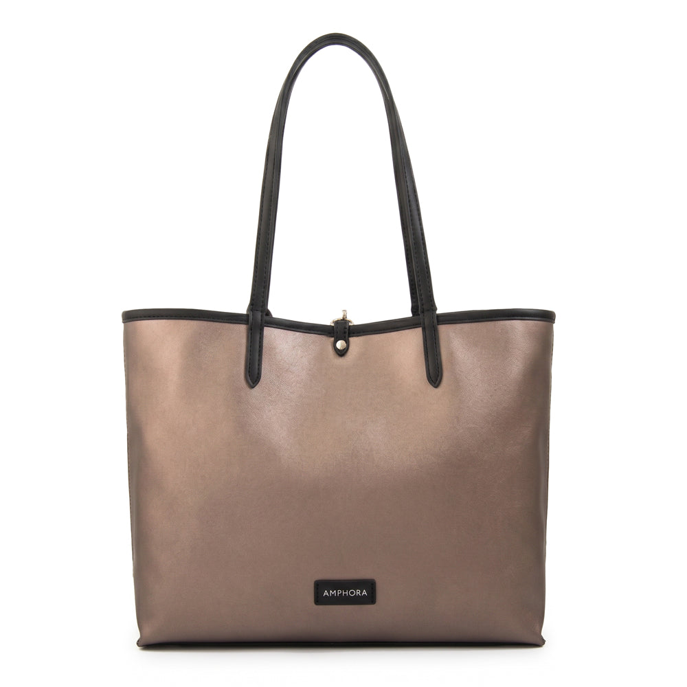 Cartera Dos Asas Reversible Grande Moira Nylon Negro