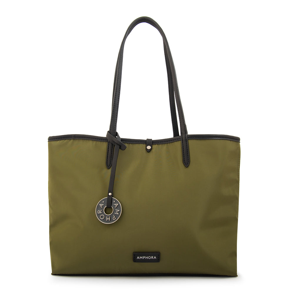 Cartera Dos Asas Reversible Grande Moira Nylon Verde Oliva