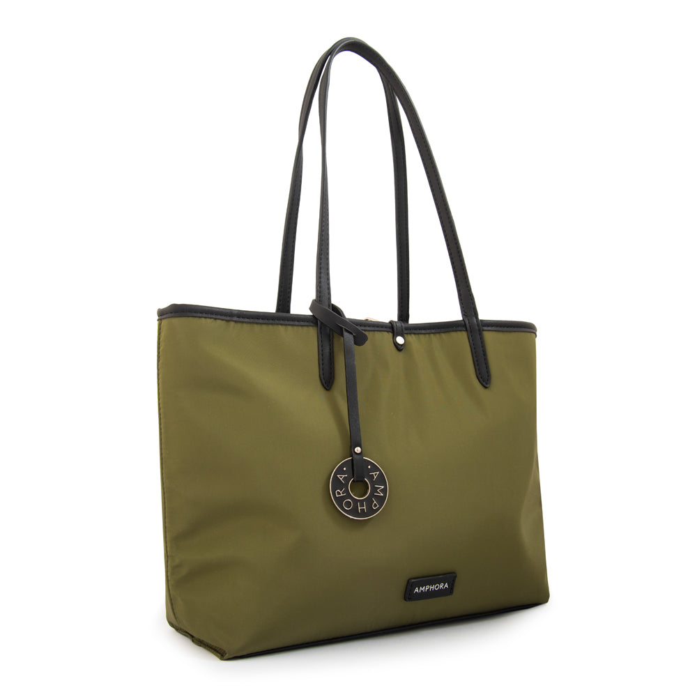Cartera Dos Asas Reversible Grande Moira Nylon Verde Oliva