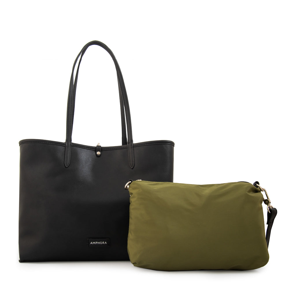 Cartera Dos Asas Reversible Grande Moira Nylon Verde Oliva