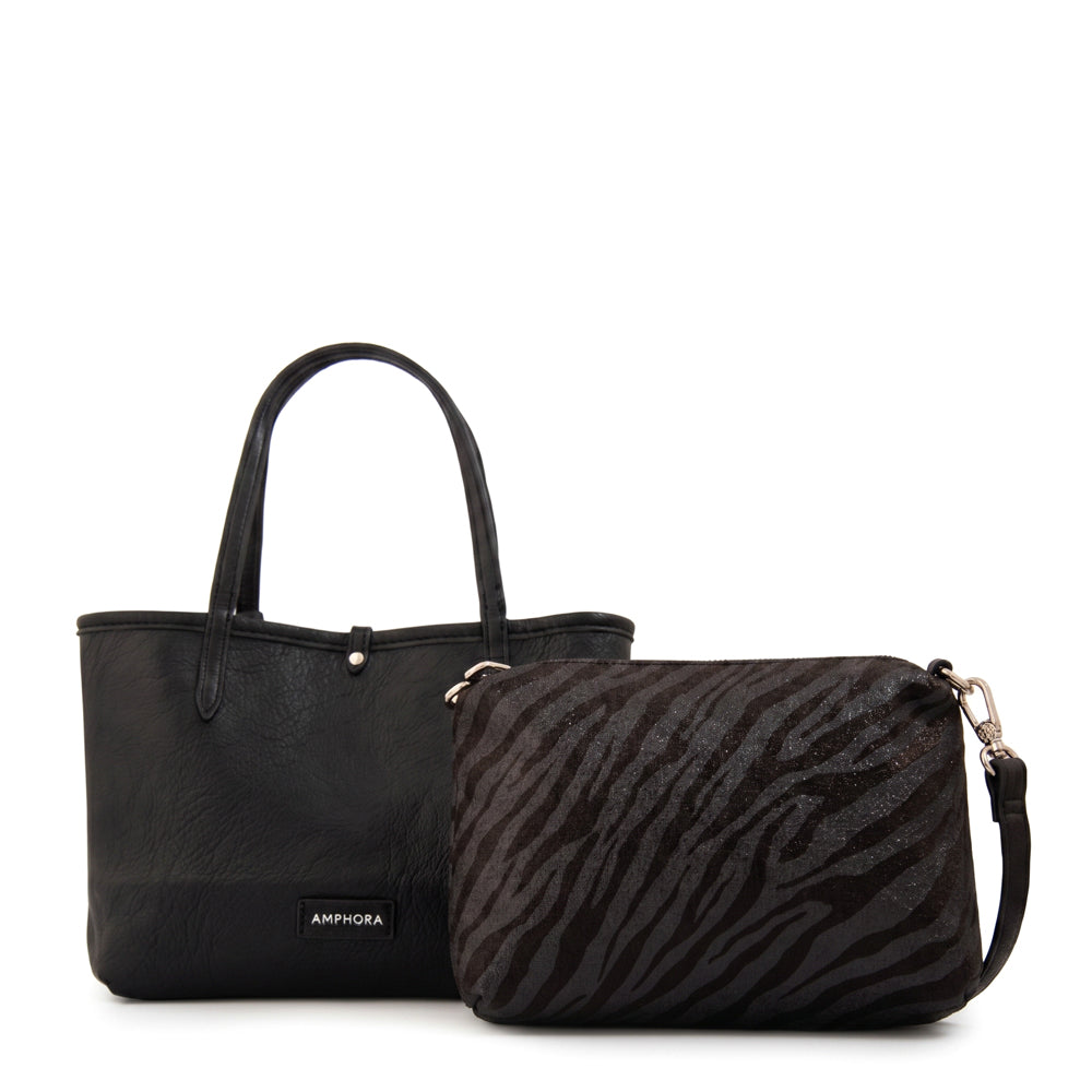 Cartera Dos Asas Reversible Moira Negro