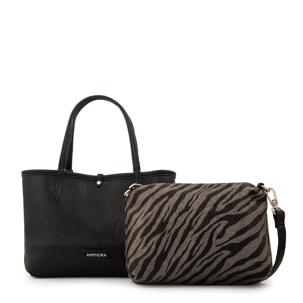 Cartera Dos Asas Reversible Moira Gris Oscuro