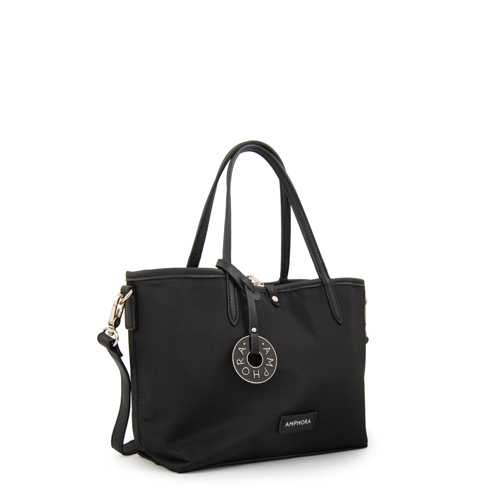 Cartera Dos Asas Reversible Moira Nylon Negro