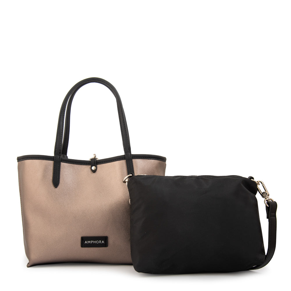 Cartera Dos Asas Reversible Moira Nylon Negro