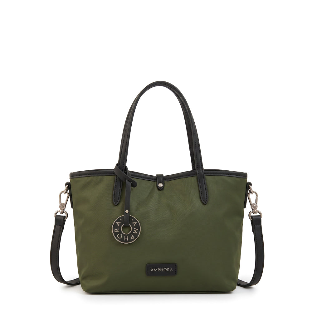 Cartera Dos Asas Reversible Moira Nylon Verde Oliva
