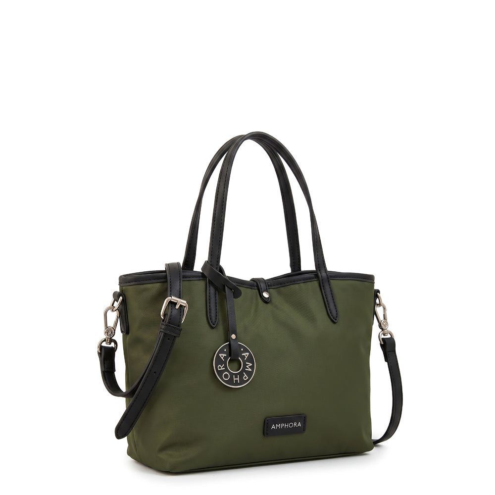 Cartera Dos Asas Reversible Moira Nylon Verde Oliva