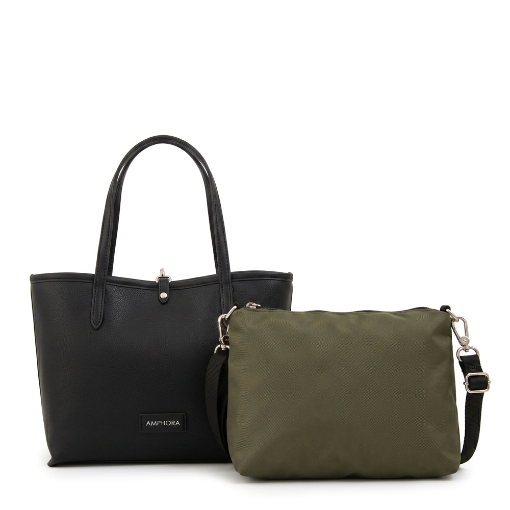 Cartera Dos Asas Reversible Moira Nylon Verde Oliva