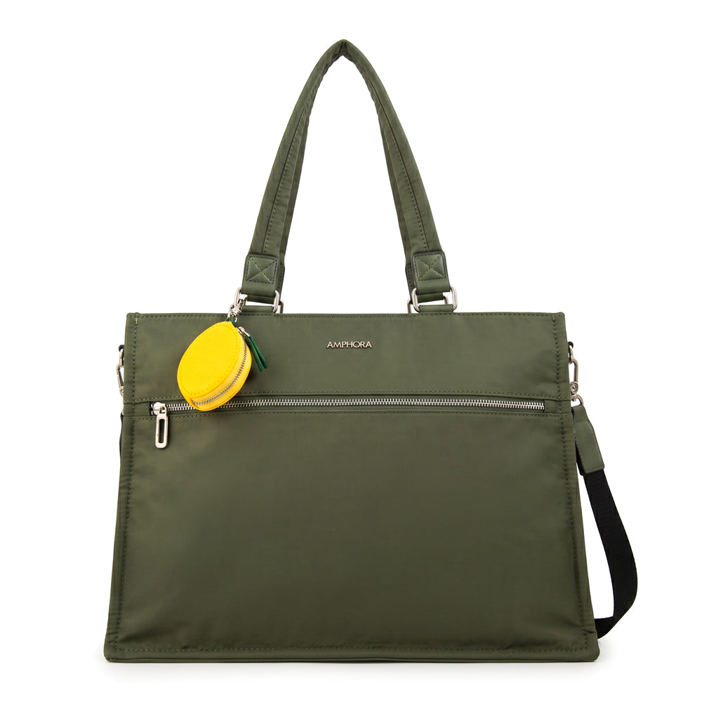Cartera Dos Asas Portalaptop Lima Nylon Verde Oliva