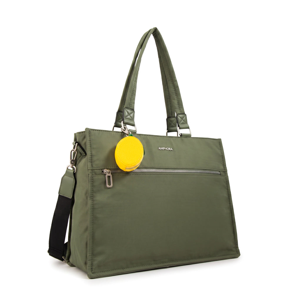 Cartera Dos Asas Portalaptop Lima Nylon Verde Oliva