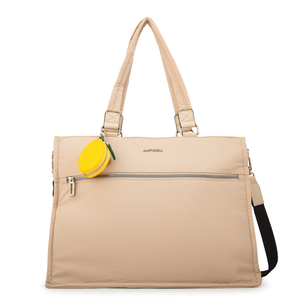 Cartera Dos Asas Portalaptop Lima Nylon Blanco Crudo