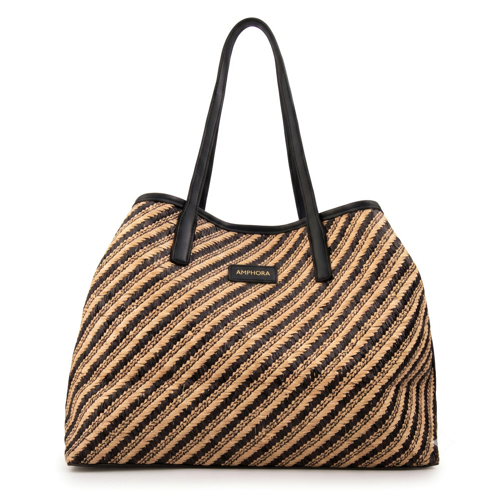 Cartera Dos Asas Eva Tejido Negro