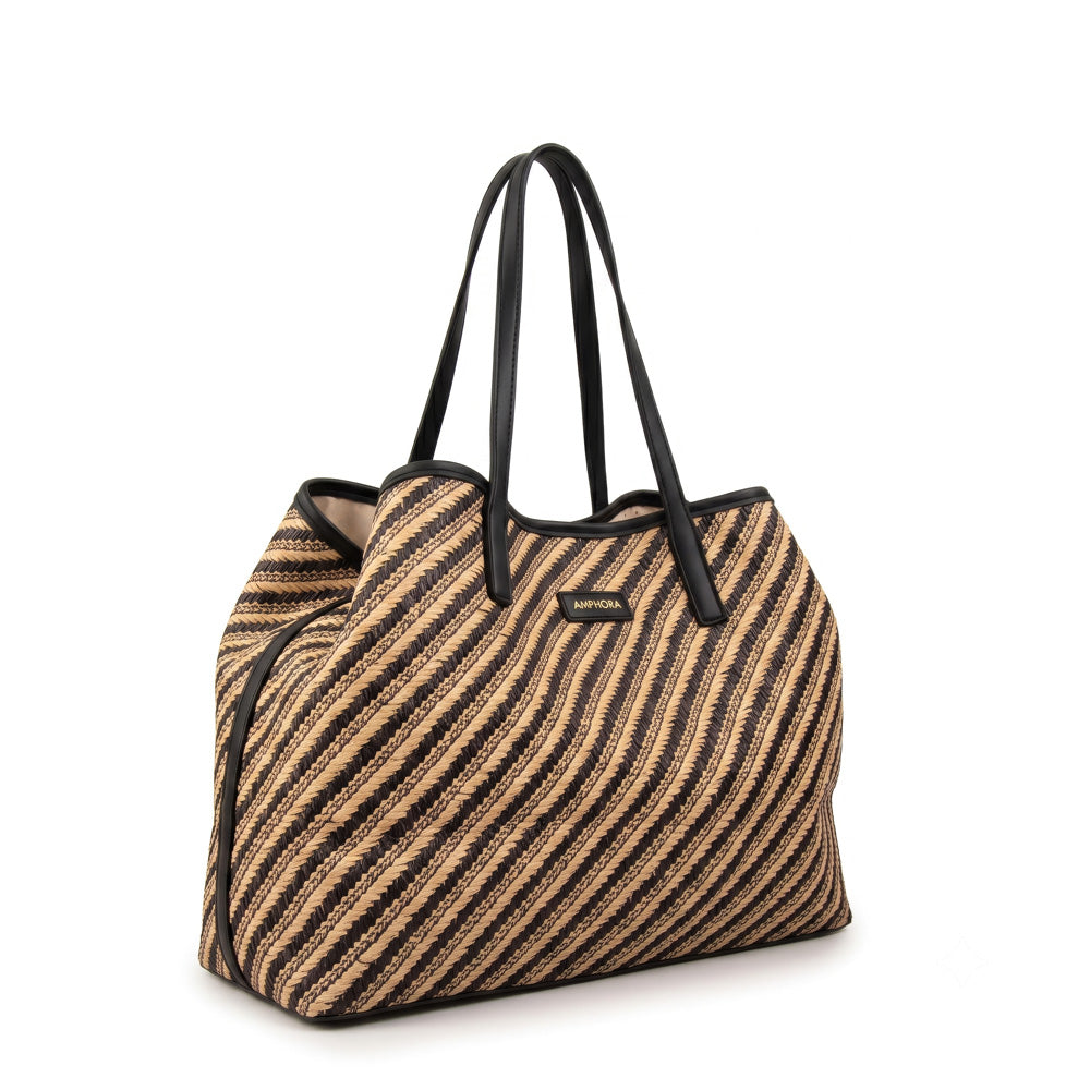 Cartera Dos Asas Eva Tejido Negro