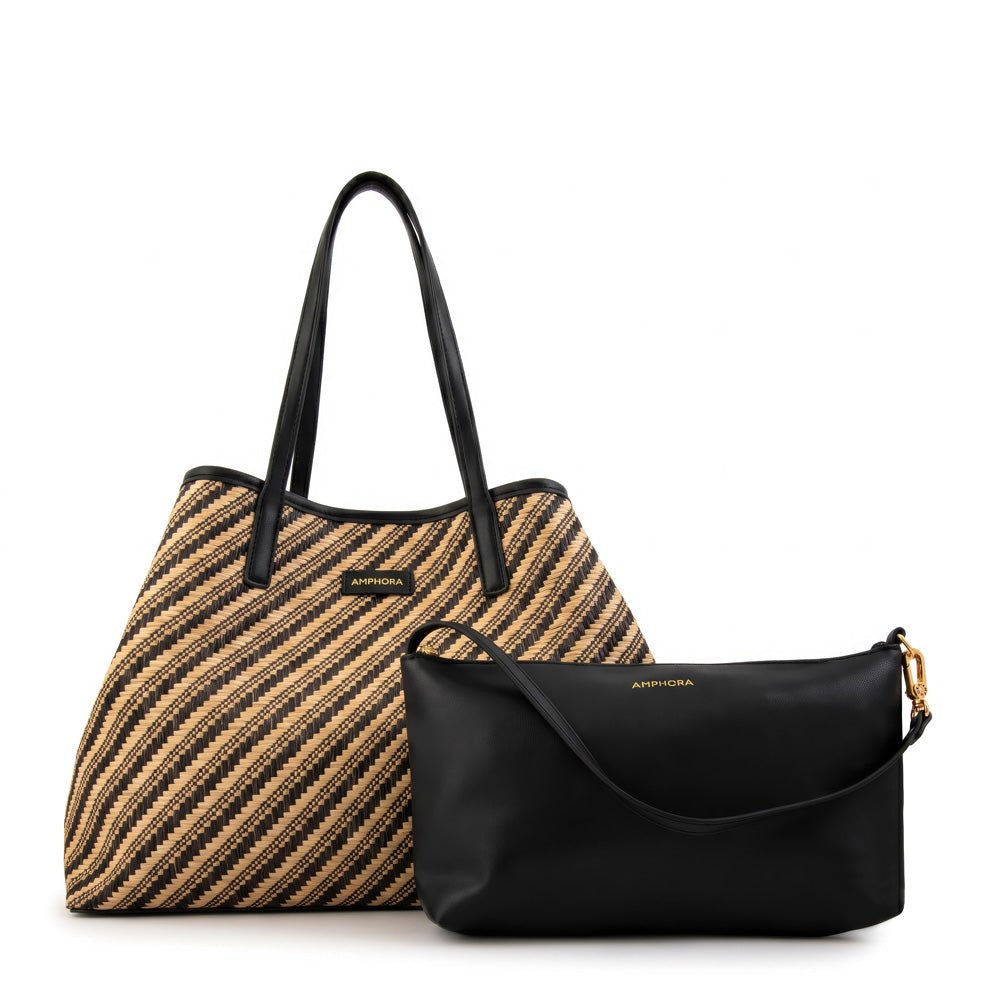 Cartera Dos Asas Eva Tejido Negro