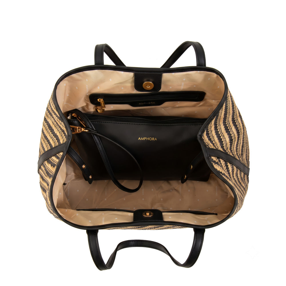 Cartera Dos Asas Eva Tejido Negro