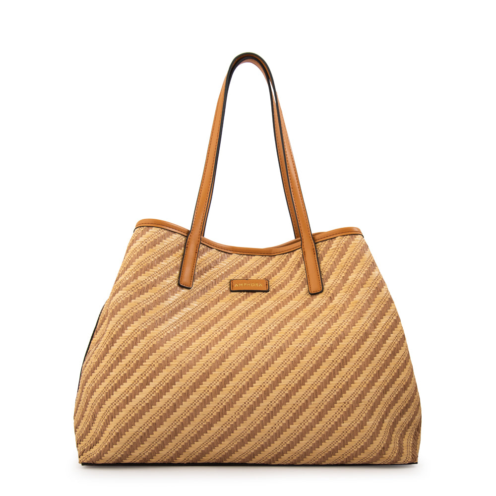 Cartera Dos Asas Eva Tejido Camel