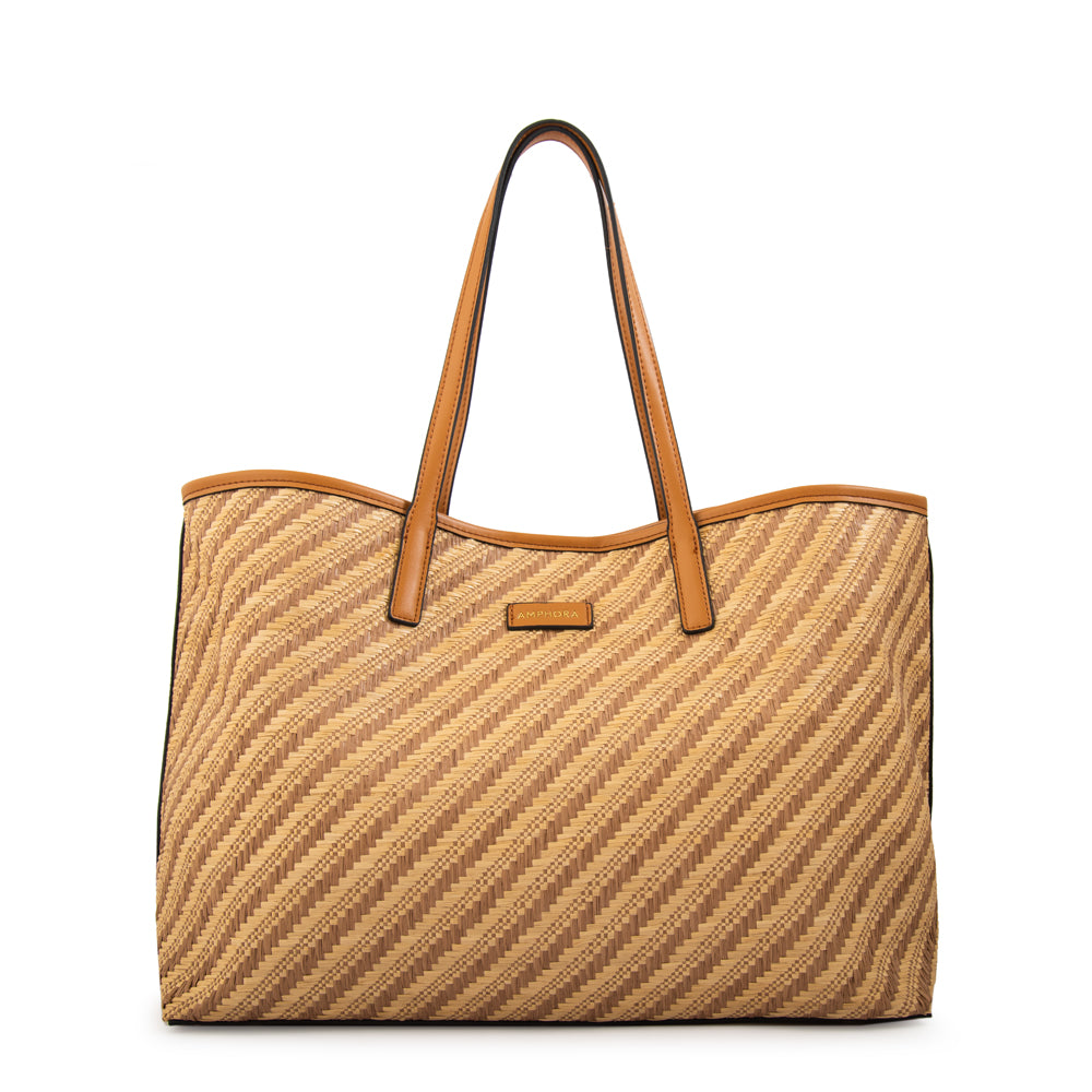 Cartera Dos Asas Eva Tejido Camel
