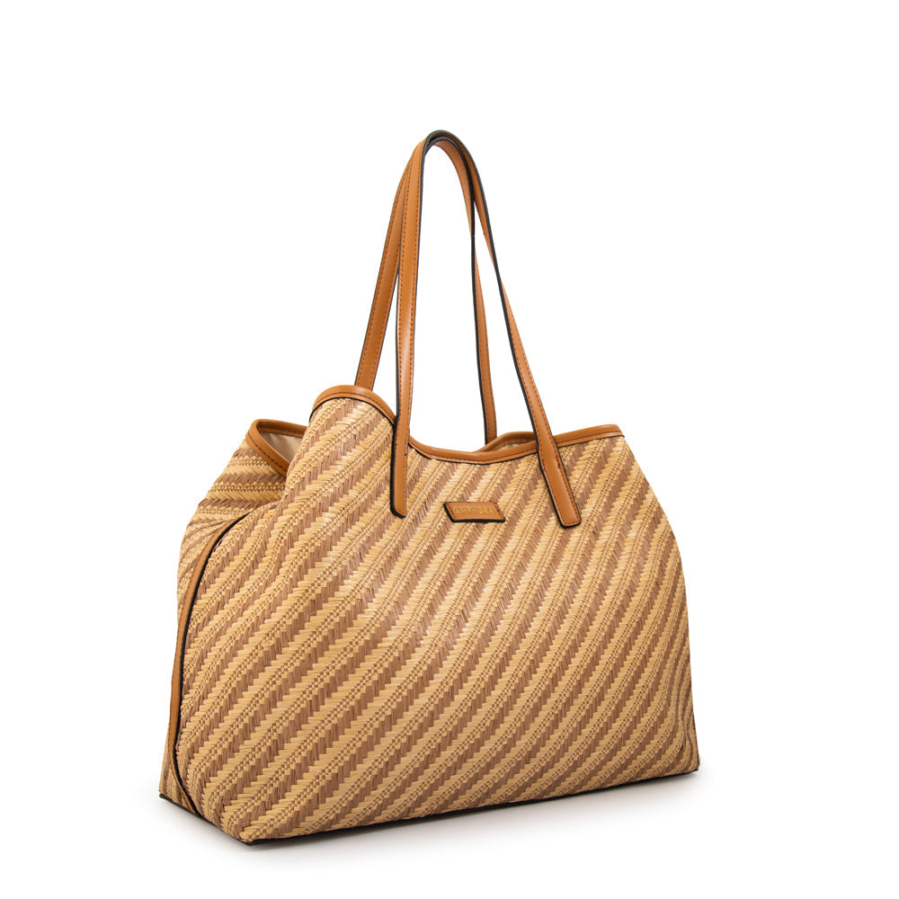 Cartera Dos Asas Eva Tejido Camel