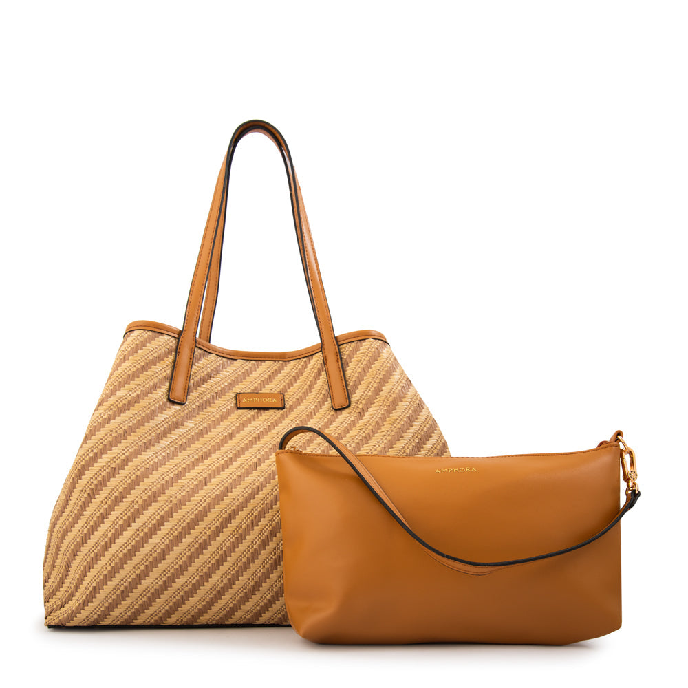 Cartera Dos Asas Eva Tejido Camel