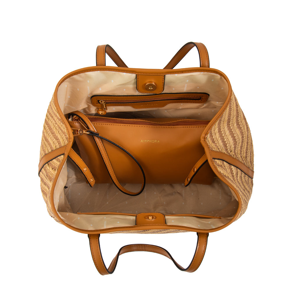Cartera Dos Asas Eva Tejido Camel