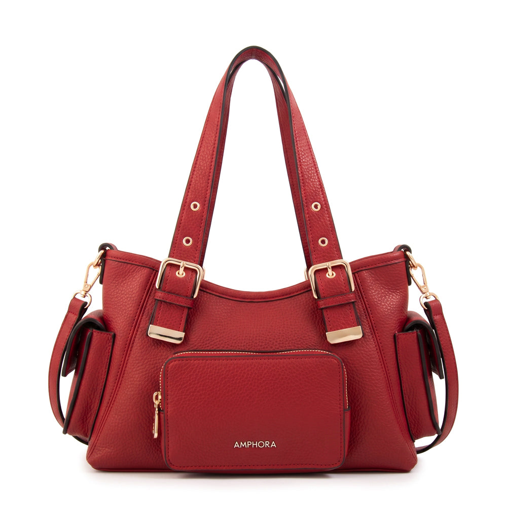 Cartera Dos Asas Tiana Granulado Rojo Oscuro