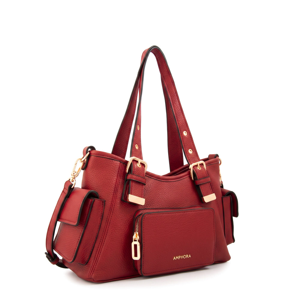 Cartera Dos Asas Tiana Granulado Rojo Oscuro