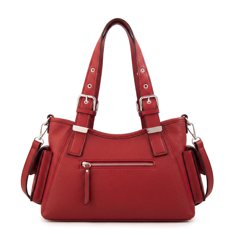 Cartera Dos Asas Tiana Granulado Rojo Oscuro