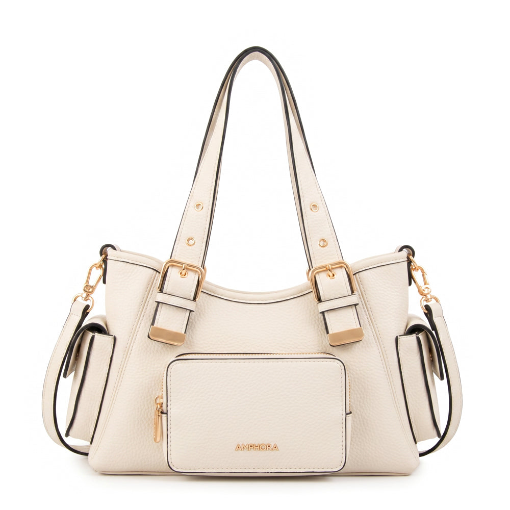 Cartera Dos Asas Tiana Granulado Blanco Crudo