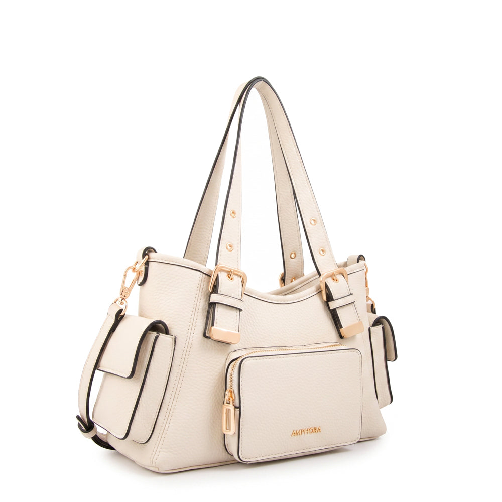 Cartera Dos Asas Tiana Granulado Blanco Crudo