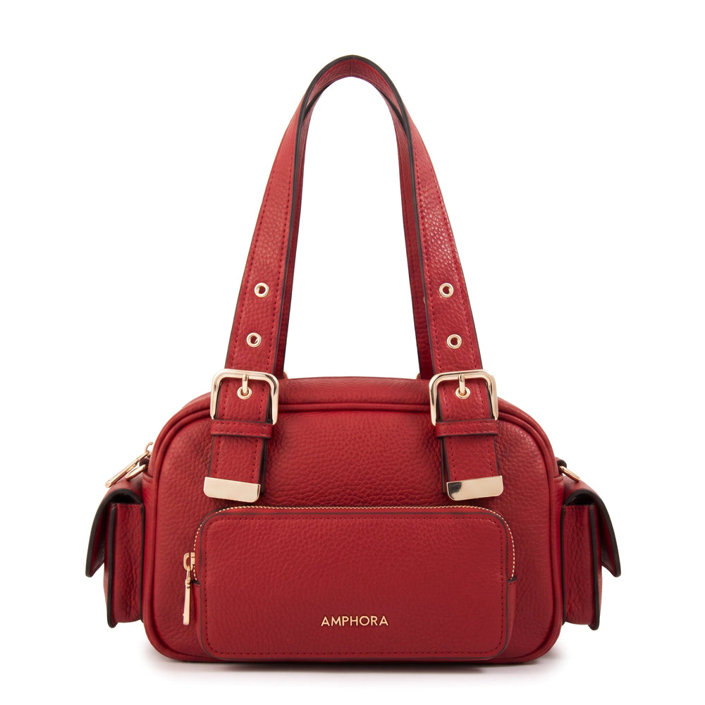 Cartera Dos Asas Baul Tiana Granulado Rojo Oscuro
