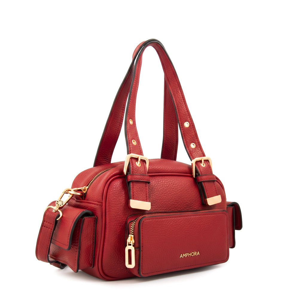 Cartera Dos Asas Baul Tiana Granulado Rojo Oscuro