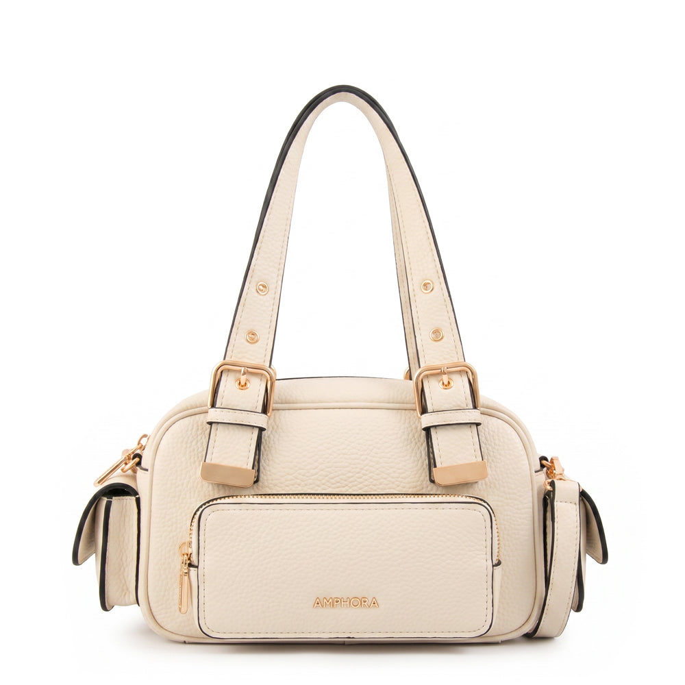Cartera Dos Asas Baul Tiana Granulado Blanco Crudo