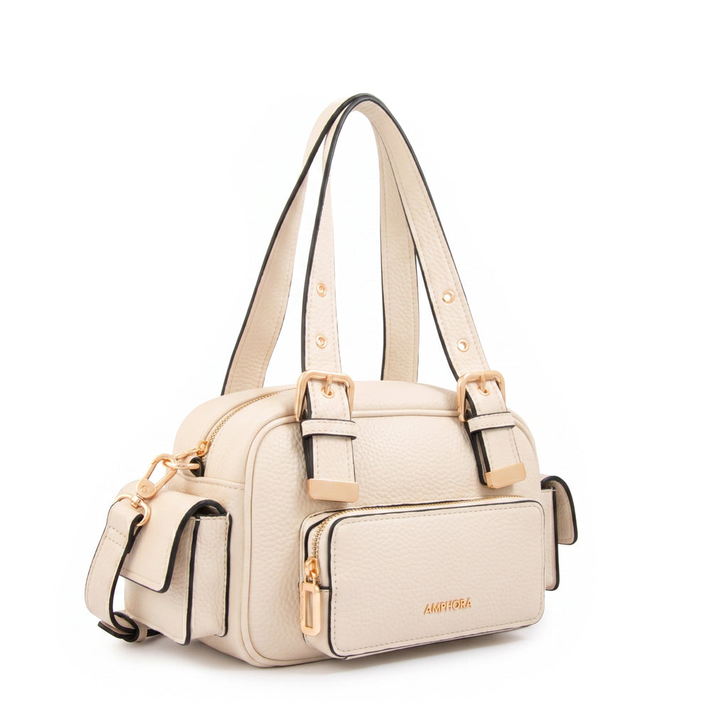Cartera Dos Asas Baul Tiana Granulado Blanco Crudo